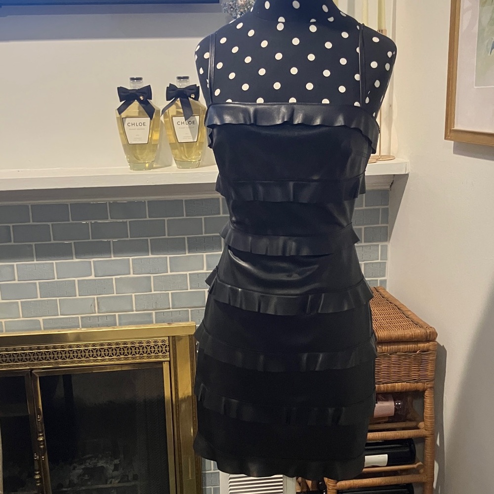 Bailey 44 Black Faux Leather Ruffle Mini Dress